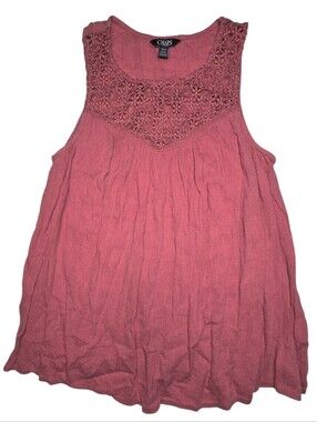 Chaps Women’s Rose Pink Sleeveless Crochet Yoke Top Size:S/P